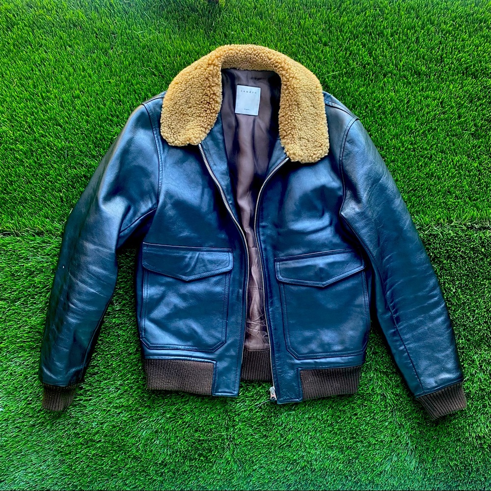 Sandro Paris Black Aviator Leather Jacket